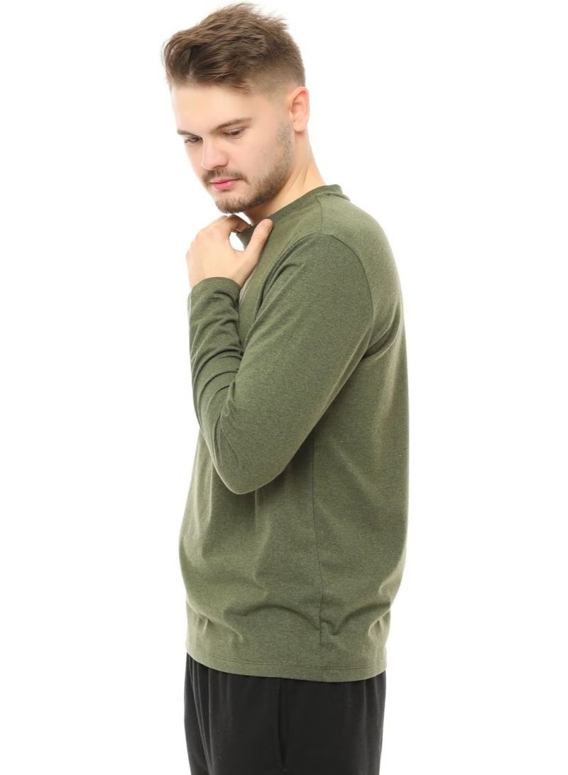 Defy's Men's Long Sleeve Crew Neck T-Shirt Khaki - Image 2